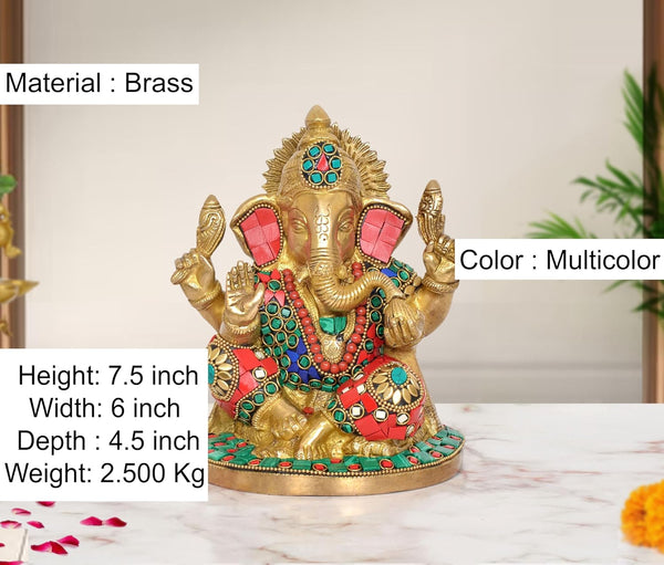 Brass Handcrafted Ganpati Bappa Murti (Height 8 Inch) Entryway Setting
