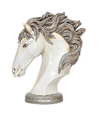 White polyresin horse head decor with arched nose and silver-gray mane details