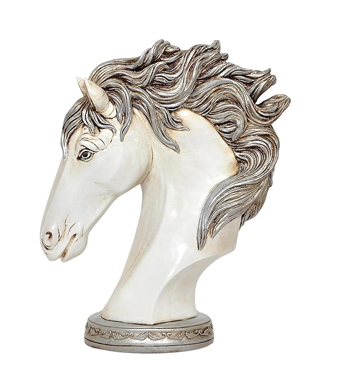 Polyresin White Horse Head for Home Decor (Height: 12.5 Inch)