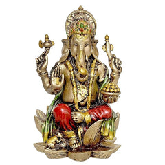 Polyresin Lord Ganesha statue, gold face with four arms in blessing poses