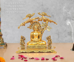 Mahavir Swami metal idol, height 8.5 in, with detailed tree and seated figure