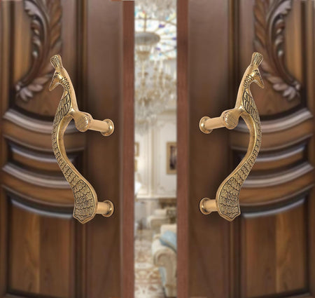 Brass Peacock Design Door Handle Pair (Pack of 2) (Height : 8.5 inch)