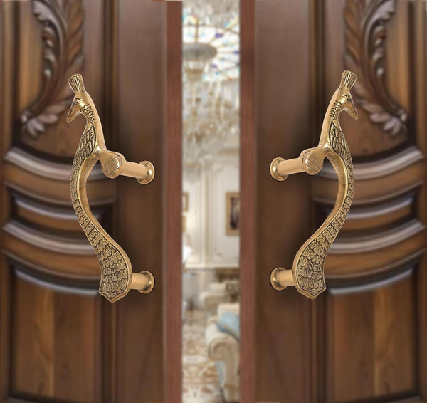 Brass Peacock Design Door Handle Pair (Pack of 2) (Height : 8.5 inch)