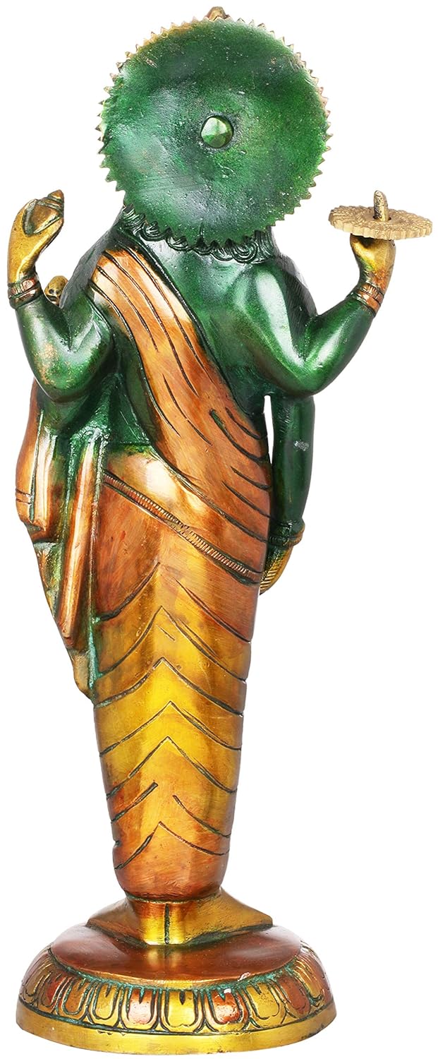 Brass Amazing Henna Touch Dhanvantari Statue - The Physician of Gods (Height: 11.3 inch)