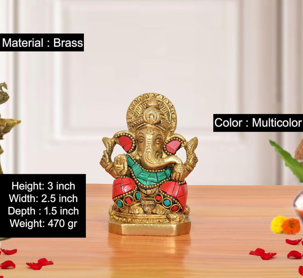 Brass Ganpati Bappa Murti (Height 3 Inch) Entryway Setting