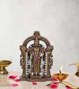 Kartikeya Murti statue with peacock, ornate arch and multicolor detailing, 8.5 inch
