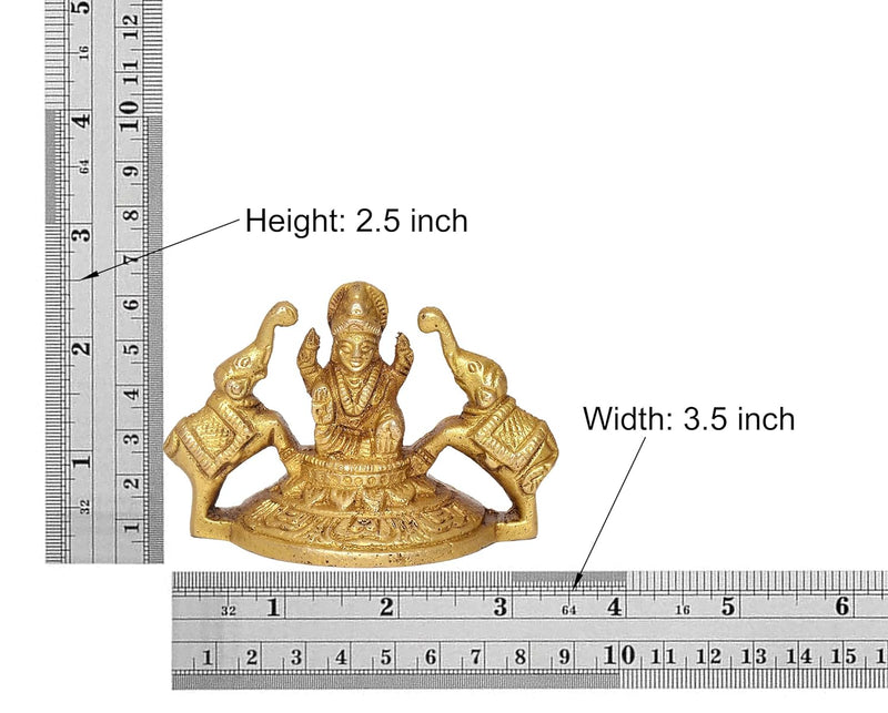 Brass Gaja Lakshmi Statue Laxmi with Elephants Home Temple Office Figurine Showpiece (Height 2.5 Inch)