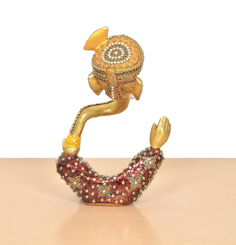 Brass Modern Ganesha Idol With Stone Work Finish (Height 10 Inch)