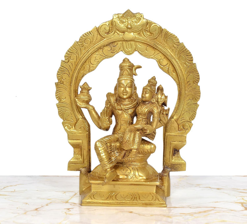 Brass Shiva and Parvati Sitting Figurine (Height: 10 inch)