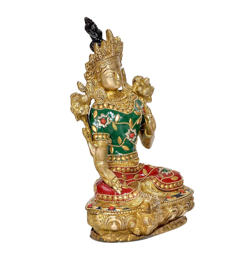 Brass Tara Devi Statue - Handcrafted Hindu Goddess Idol for Home Decor and Pooja (Height 8 Inch)