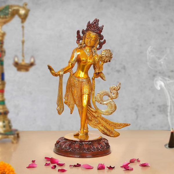 Brass Dancing Tara Devi Statue (Height : 15 Inch)