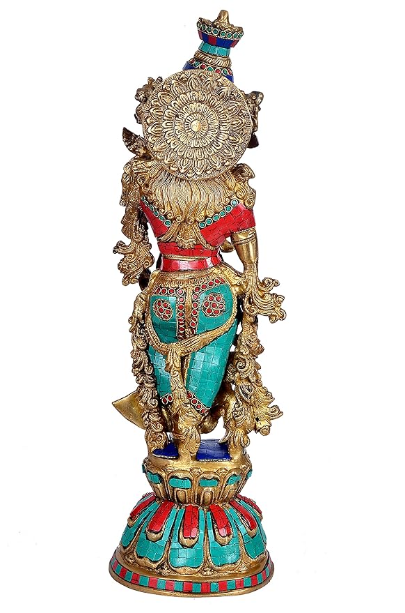 Brass Radha Krishna Idol Statue Sculpture Showpiece for Home Warming Decor Living Room Puja Mandir Office Multicolour Height 26 Inches