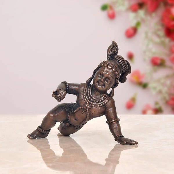 Copper Lord Bal Gopal Krishna Laddu Gopal Idol (Height 2.5 Inch)