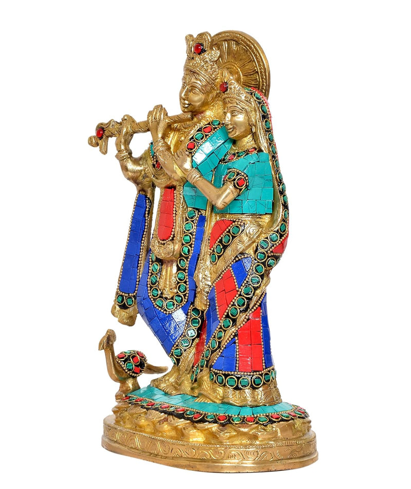 Brass Radha Krishna Idol Statue for Home Decor and Pooja Mandir Temple Office Decor (Height 11 Inch)