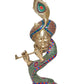 Brass Krishna Playing Flute with Peacock Mukut Idol Statue Sculpture for Home Mandir Pooja Decor Temple Gift (Height 21 inch)