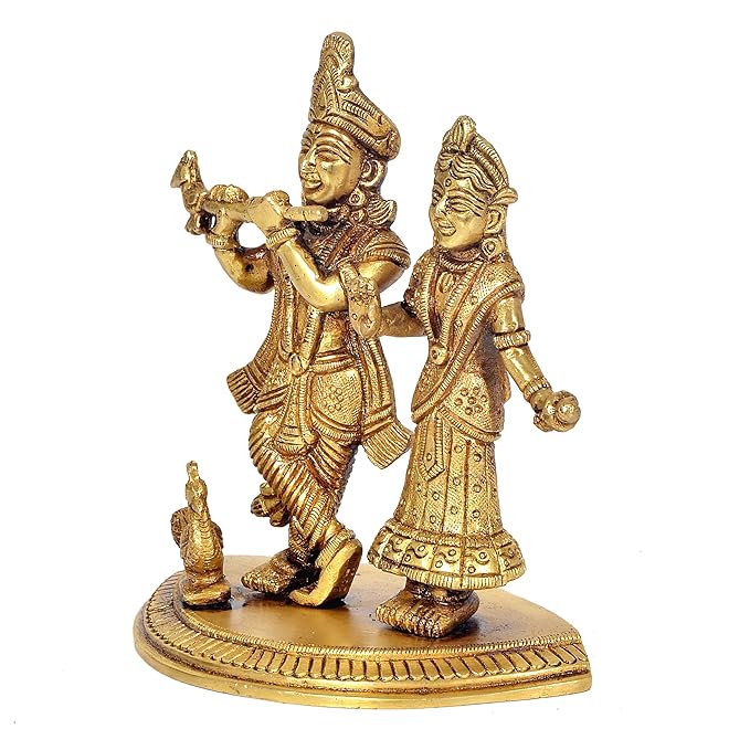 Brass Radha Krishna Statue Idol Statue, Height 6 Inch