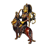 Maa Durga brass idol, side view, holding trident and ornate container