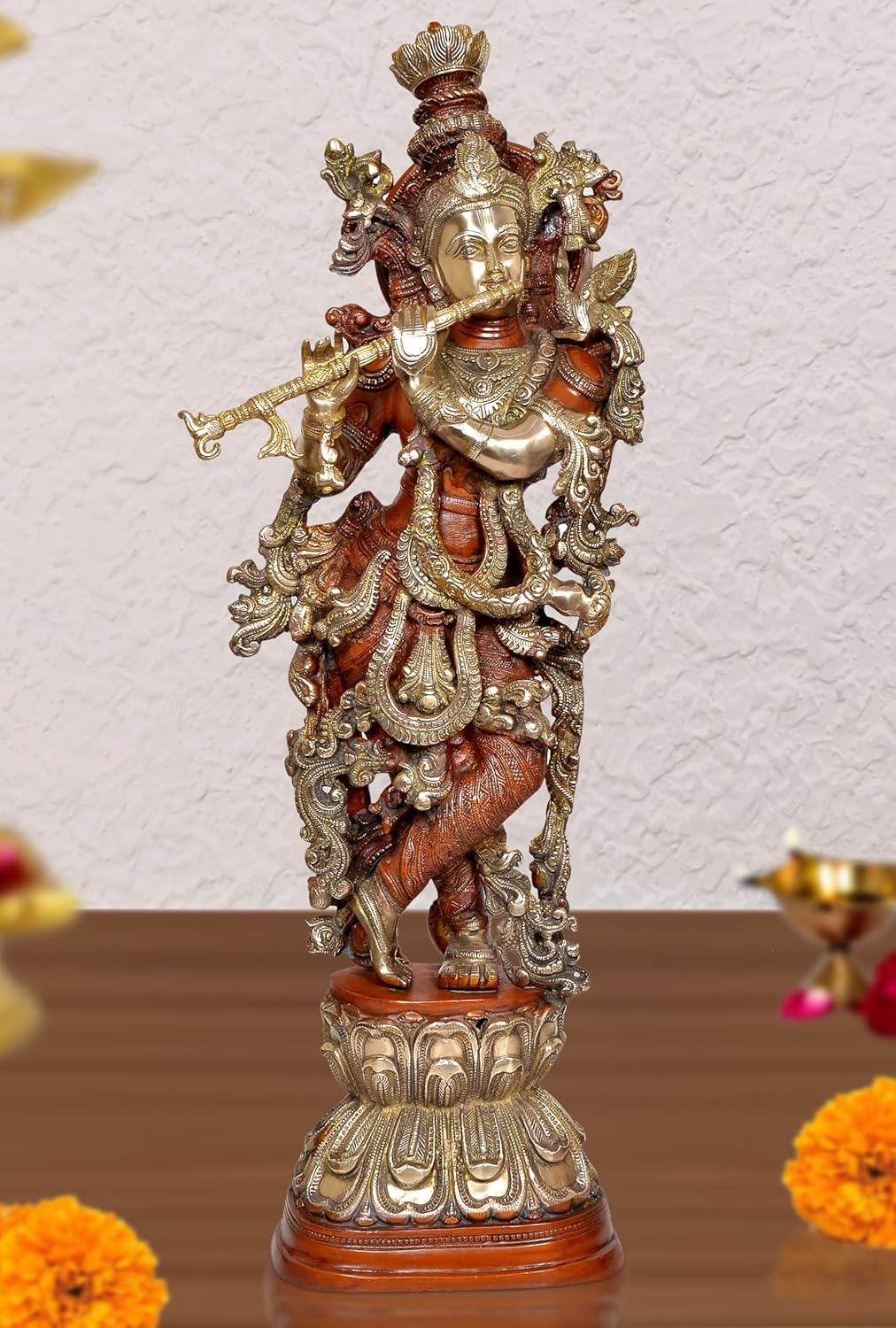 Brass Krishna Big Statue for Mandir (Height 29 inch) Red
