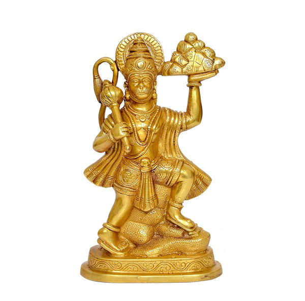 Brass Hanuman JI with Mountain Statue Idol Sculpture Statue Home Decor (Height: 9 Inch) Entryway Setting