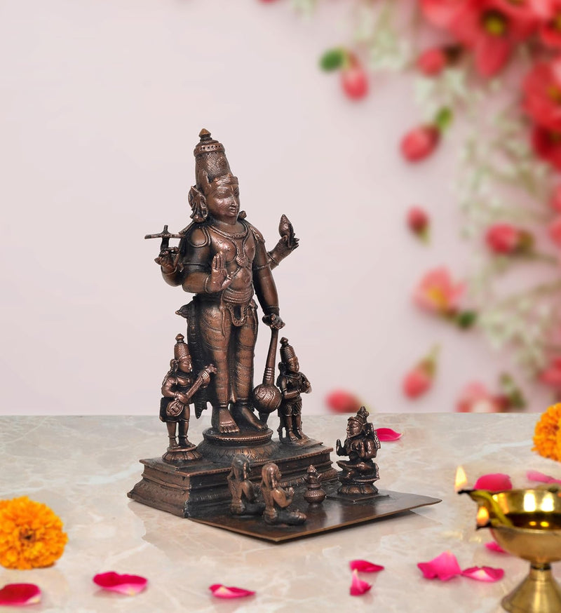 Copper Sathya Narayana Swamy Combo Avatar of Lord Vishnu for Home Decor Mandir Pooja Tepmle (Height 6.5 Inch)