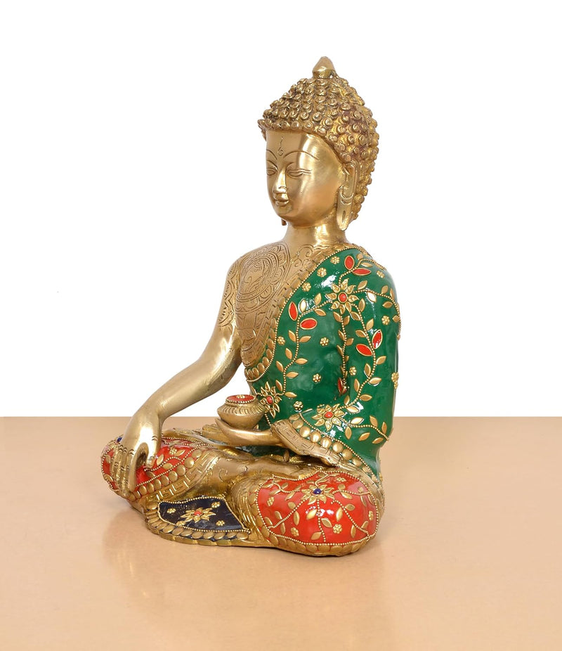 Brass Bhumisparsha Mudra Buddha Statue (Height 13 Inch)