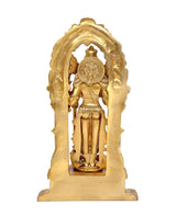 Brass Vishnu back view through arched frame, detailed engravings