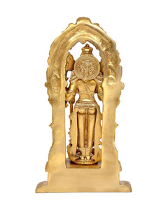 Brass Vishnu back view through arched frame, detailed engravings