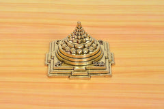 Superfine Shri Yantra brass statue with raised stacked tiers on square base
