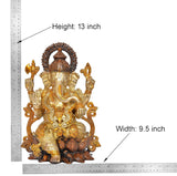 Brass Ganesha idol with size markers: Height 13 in, Width 9.5 in