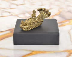 Vishnu on Sheshanaag figurine viewed from side, gold finish on black base