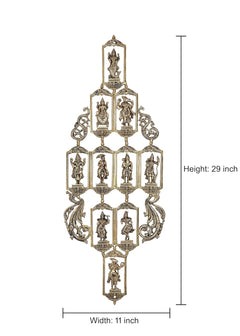 Brass Dashavatara wall hanging with height 29 in and width 11 in marked