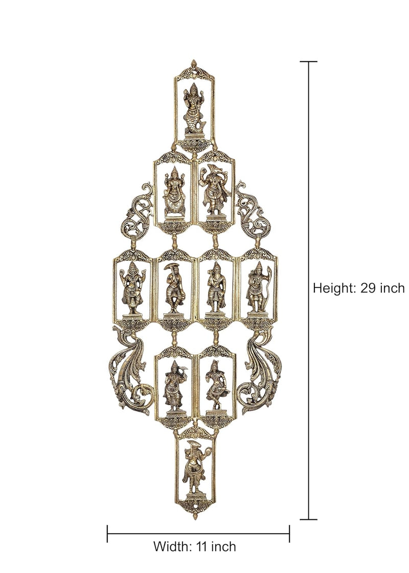 Brass Vishnu Dashavatara Ten Avatars of Vishnu Wall Hangings for Home Temple Office Mandir, (Height: 29 Inch)