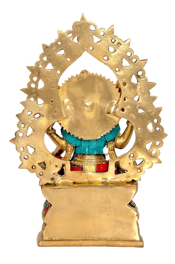 Brass Goddess Lakshmi with Aureole of Purnaghatas, Height: 10.7 inch