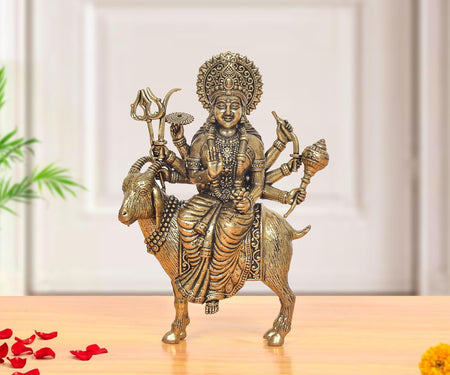 Superfine Brass Meldi MATA Idol Seated on Goat (Height:5 Inch)