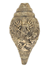AONA brass shankh wall hanging with Durga Ma hands and trident details