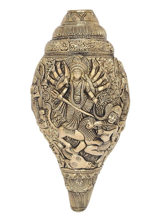 Brass Durga Wall Hanging Shankh Durga Ma Design on Shankh Home Decor, I Home Decor (Height 9.5 Inch)