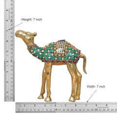 Camel figurine showpiece, height 7 inch; brass camel with teal and multicolor enamel