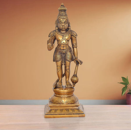 Brass Hanuman Ji Standing Statue (Height 12 Inch)