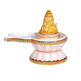 Resin Shiva Shivling figurine, back view with long tray handle and gold trim