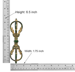 Brass small eight-pronged Dorje with size markings: Height 6.5 in, Width 1.75 in