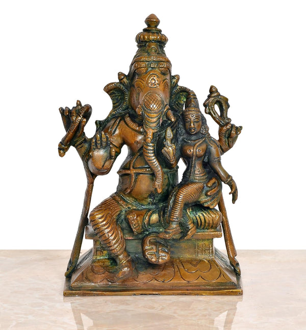 Brass Ganesha with Siddhi Idol - Hindu Deity Statue for Home Temple (Height : 7 inch)