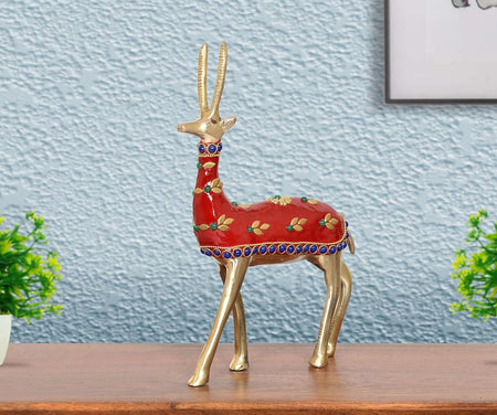 Brass Raindeer Hiran Statue (Height: 9 Inch)