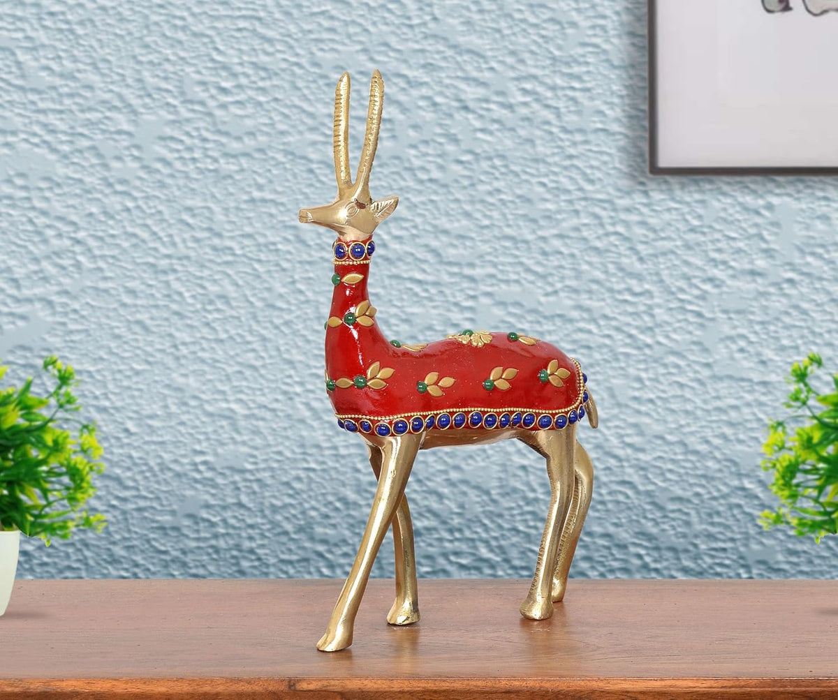 Brass Raindeer Hiran Statue (Height: 9 Inch)