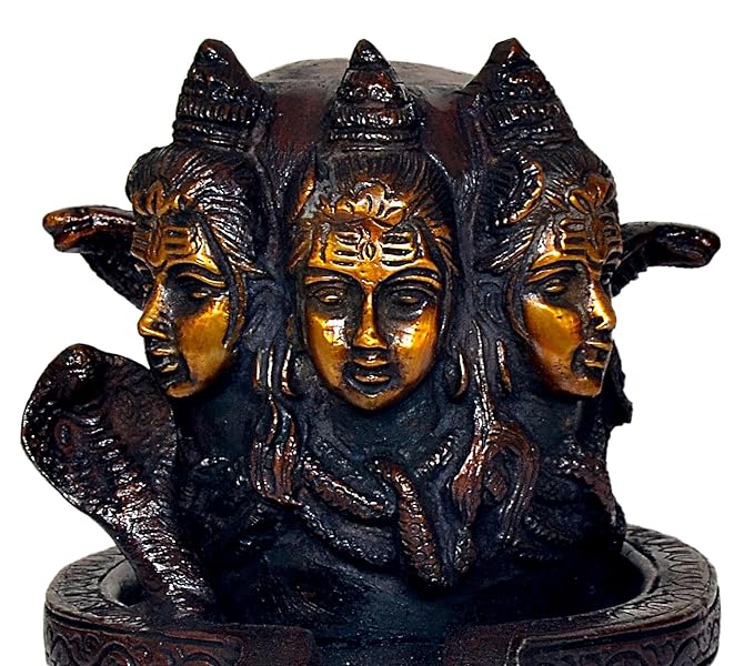 Brass Shiva Linga Statue Idol with 3 Shiva Head Engraved | Height : 5 inches