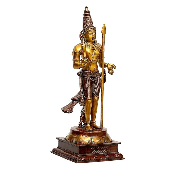 Lord Swami Kartikeya Ji Kartik Statue with Peacock Brass Murugan Subramanya Murti Height 16 Inches Study Setting