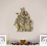 Superfine brass Radha-Krishna with cow sculpture, 4-inch height, ornate figures