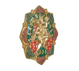 Hanuman JI brass wall hanging sculpture showing ornate fan-shaped border and enamel work