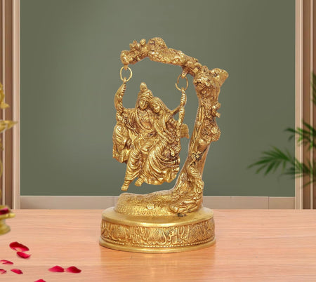 Brass Radha Krishna Idol on Swing (Height 8 Inch)
