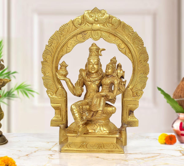 Brass Shiva and Parvati Sitting Figurine (Height: 10 inch)