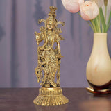 Brass Radha murti idol statue, detailed standing figure on pedestal